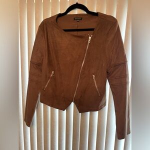 Suede Brown/Tan Motto Zipper Jacket Size XL By Shinestar Fits Medium/Large